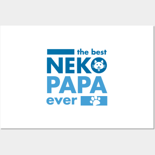 The Best Neko Papa Ever Blue Posters and Art